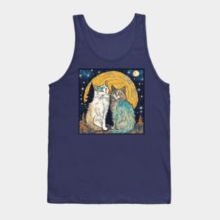 Vintage Norwegian Forest Cats are Platonic Soulmates in Van Gogh Starry Night Sky Cat Mom Tank Top